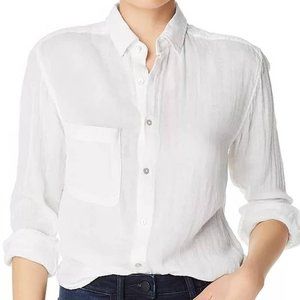 Rails Ellis White Button Up Long Sleeve Gauze Shirt Blouse Shell Mother of Pearl
